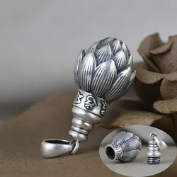 925 Sterling Silver Six Words Lotus Engrave Cylinder Tube Locket Pendant Necklace Memorial Tibetan Silver Ashes Urn Gawu Jewelry