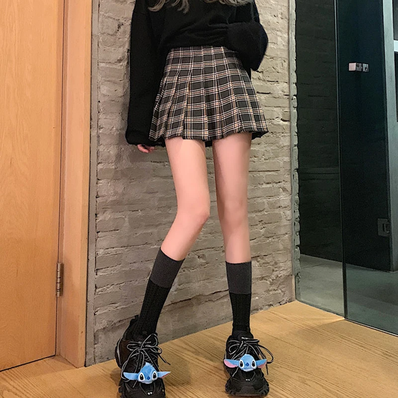 Color-blocking Jk Plaid Pleated Skirt Female Spring 2021 New Short Skirt Japanese Style All-match High Waist Slim A-line Skirt