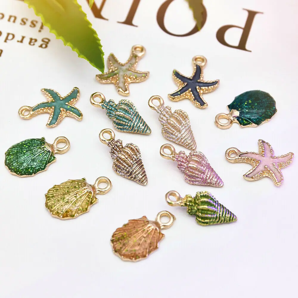Nice Conch Sea Shell Charms Ocean Pendants Starfish Anklet Bracelet Necklace DIY Handmade Accessories Craft 10/13Pcs