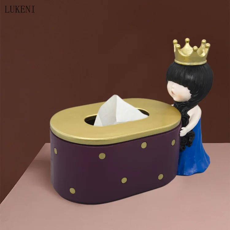 Nordic Creative Resin Crafts Little Princess Tissue Box Light Luxury Pumping Box Home Decoration Decoration