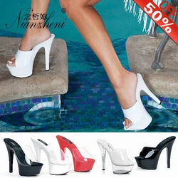 Stripper Heels Fashion Slippers 6 Inch Women'S crossdresser Sexy sexy high heels Exotic 15CM Shoes Stiletto Black White Platform