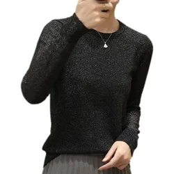 Fall Winter New Solid Color O-Neck Base Sweater Women Loose Pullover Long-Sleeved Bright Silk Knit Tops