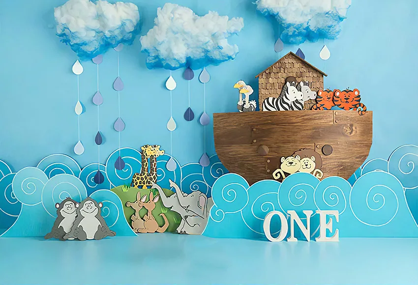 Mehofond Noah\'s Ark Sea Photography Background Wild Safari Animals Zoo Children Birthday Cake Smash Decor Backdrop Photo Studio