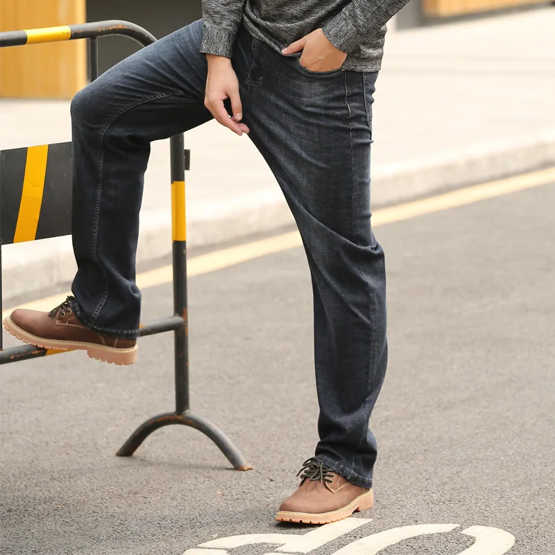 Spring and Autumn Men Straight Large Size Baggy Jeans Black Business Casual Elastic Denim Pants Male Hiphop Skateboarder Jeans
