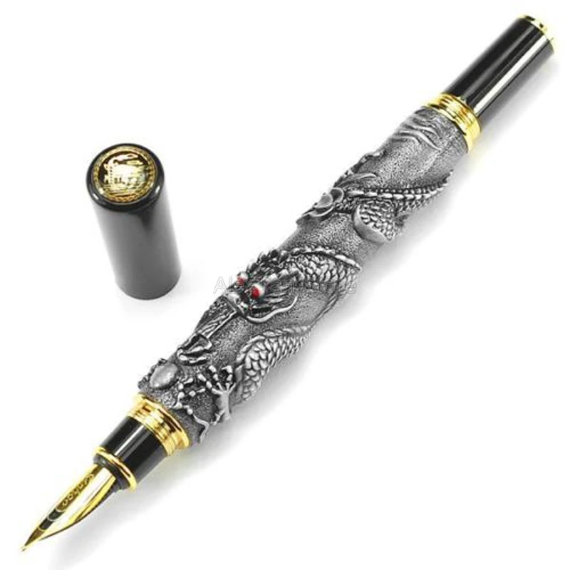 

Jinhao Business Metal Vintage Fountain Pen Oriental Dragon Series Heavy Pen Iridium Fine Nib Grey Supplies Gift Pen