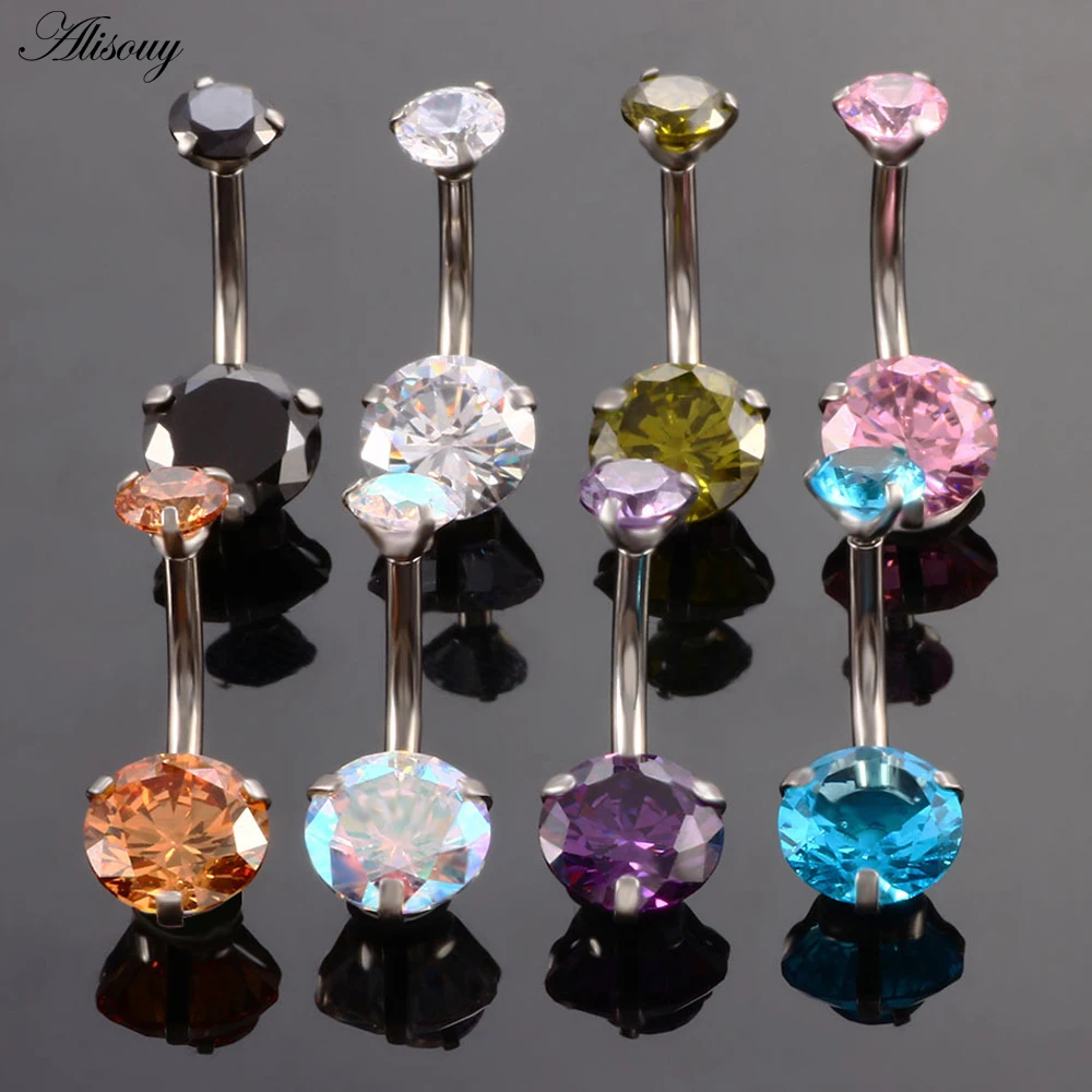 Alisouy New Brand AAA Zircon Style Crystal Body Jewelry Belly Button Ring Body Piercing Navel Piercing Silver Color Ombligo