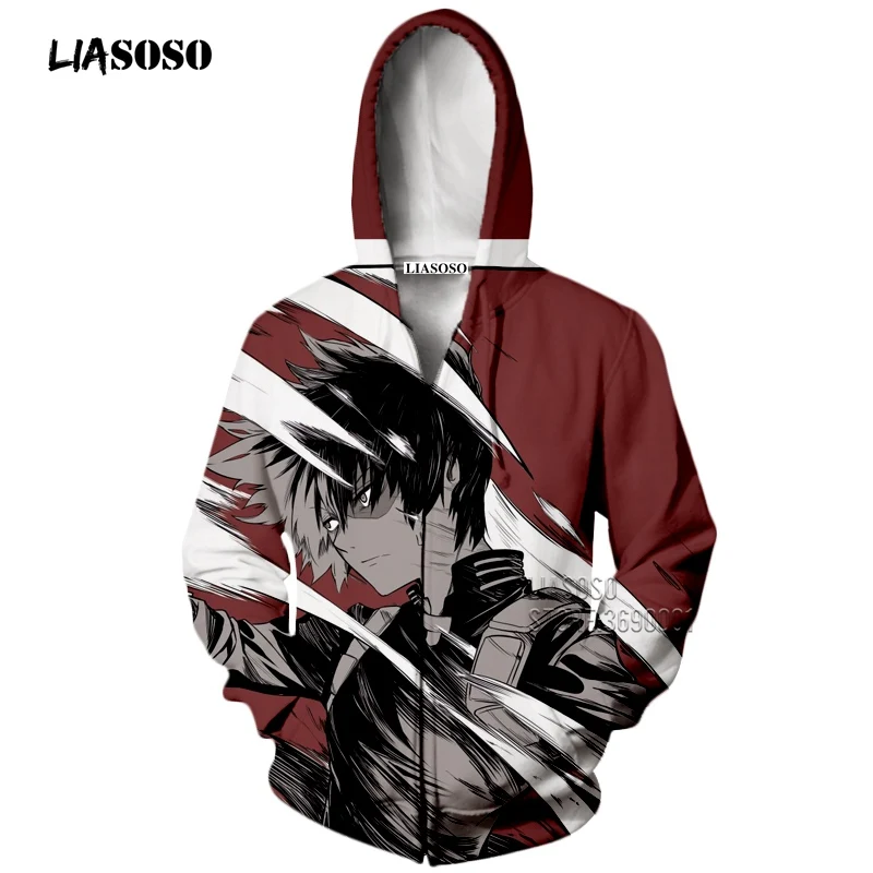 

LIASOSO 3D Print Men Anime Boku no Hero Academia Dabi Fumikage Tokoyami Tsuyu Asui Shoto Todoroki zipper Hoodie Sweatshirt X2320