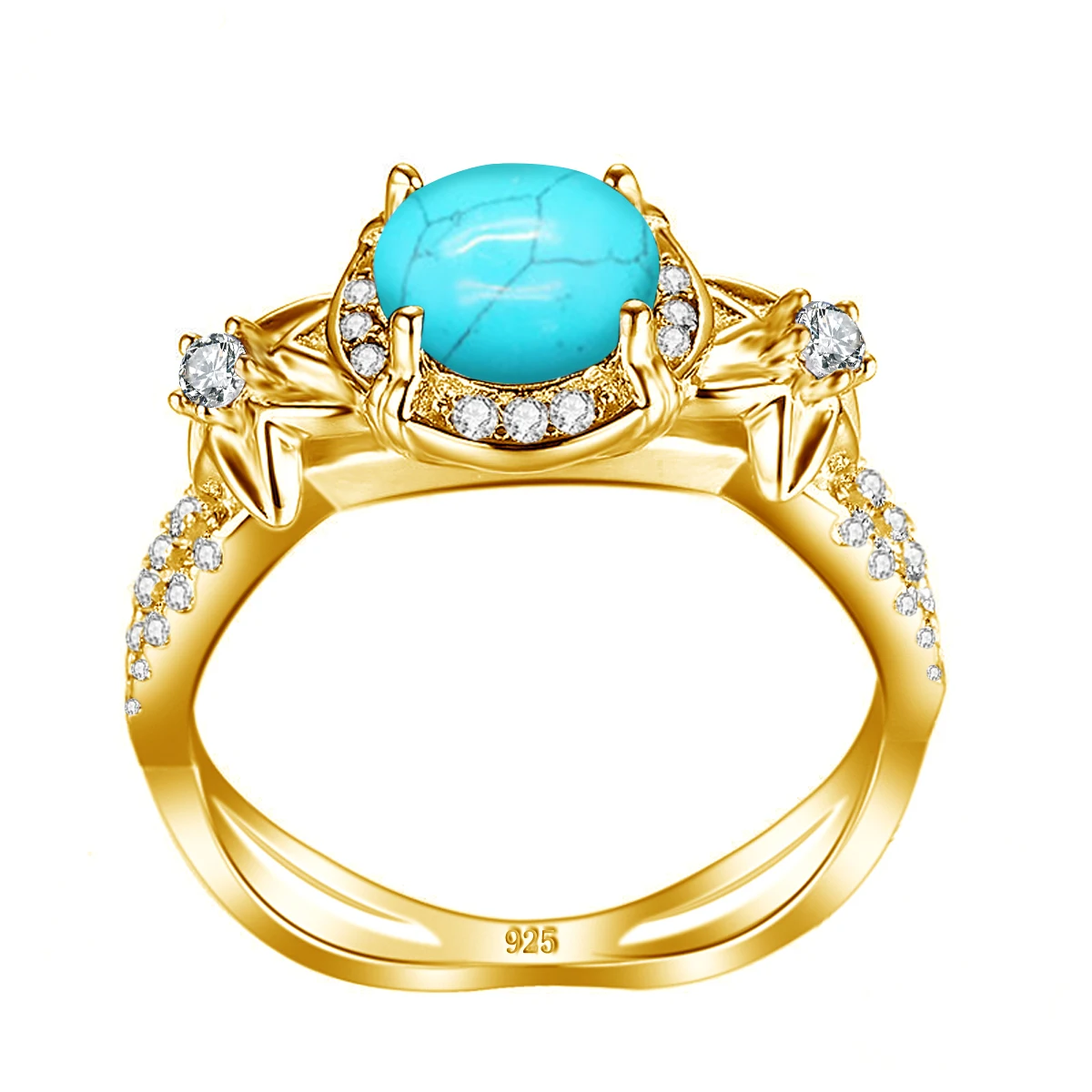 Szjinao Luxury Turquoise Ring Silver 925 For Woman Gold Plated Flower Anniversary Party Gift Antioxidant Quality Fine Jewelry