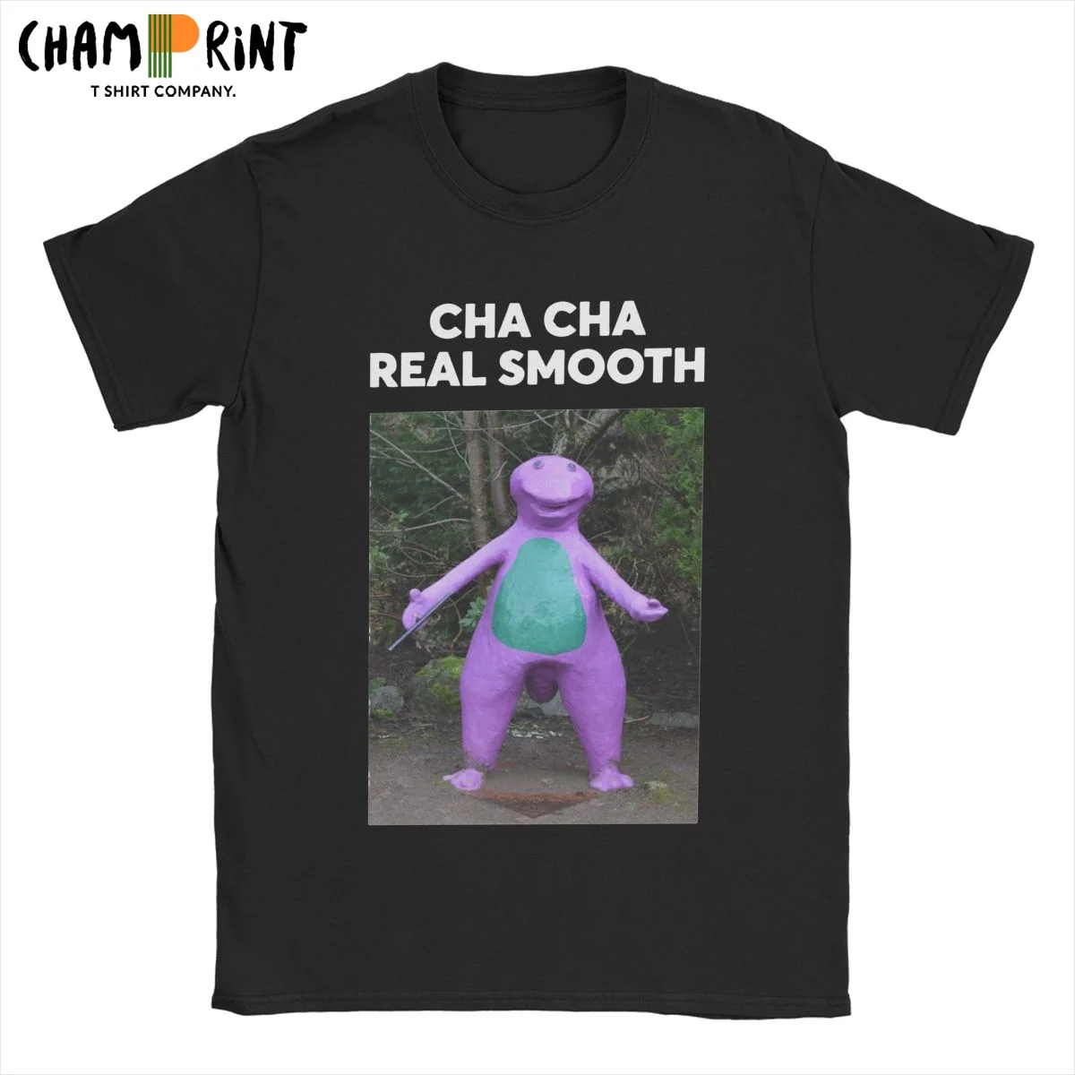 Men T-Shirt Cha Cha Real Smooth Amazing 100% Cotton Tee Shirt Short Sleeve Barney Purple Dinosaur T Shirt O Neck Clothing Gift