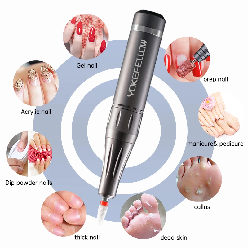 YOKE FELLOW Electric Nail Drill Machine 35000 RPM ricaricabile Manicure Nail Drill Pen apparato per Manicure Nail Gel Polisher