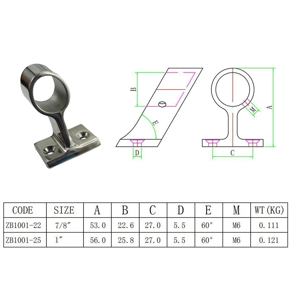 2PCS 316 Stainless Steel Hand Rail Fitting Center Bracket Stanchion 22mm Marine Boat Hardware For 22mm Tube