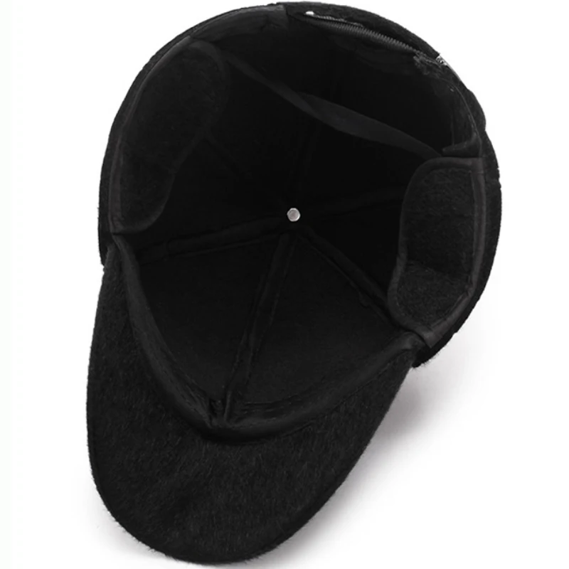 New Arrival 2024 Winter Warm Ear Flaps Baseball Caps Men Faux Mink Fur Visor Male Outdoor Black Dad Hats