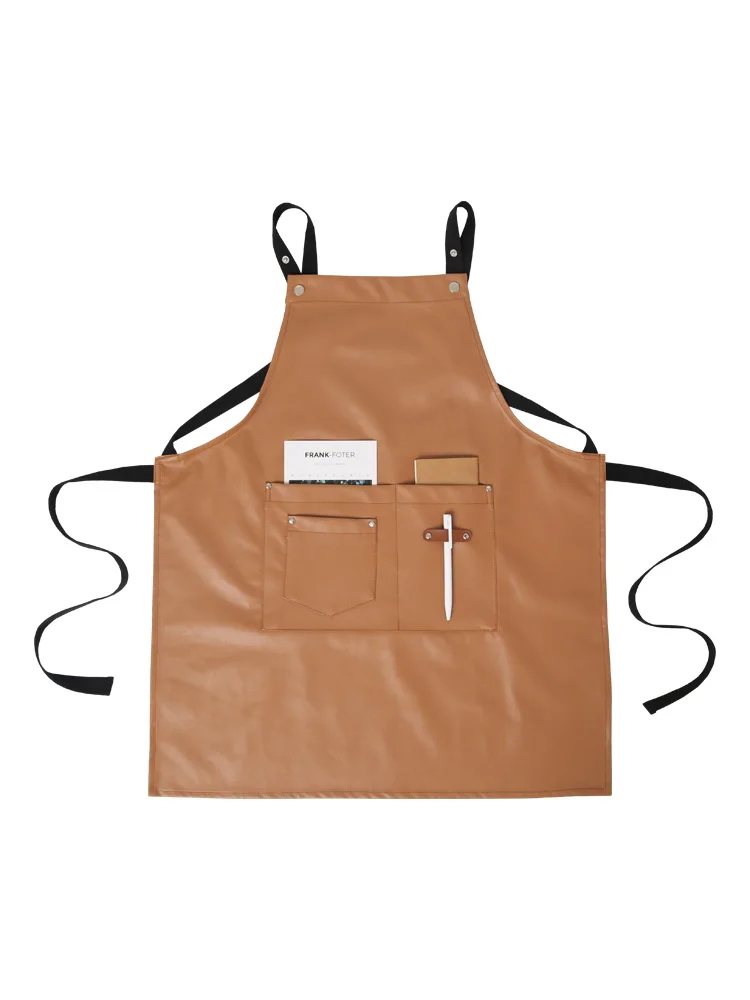 Waterproof and oil-proof restaurant coffee shop apron Nordic style men and women work service household PU leather