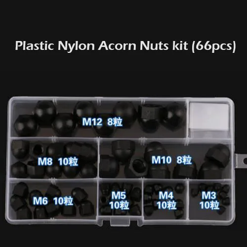 

WHUZF Cap Nuts 66pcs/lot M3/M4/M5/M6/M8/M10/M12 Black White Plastic Nylon Cap Nuts kit Decorative Plastic Nut Nylon Nut Set