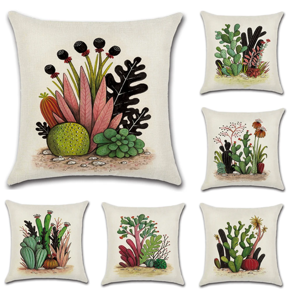 Cactus Succulent Plant Print Cushion Cover Throw Pillowcase Almofada For Home Sofa Decortive Pillow Kussenhoes Housse de Coussin