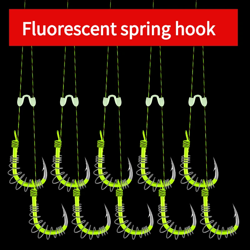

Пружинный крючок с бородкой, двойной пружинный крючок с подвеской, Серебряный карп, флуоресцентные рыболовные крючки, связанные с леской для ручного полюса