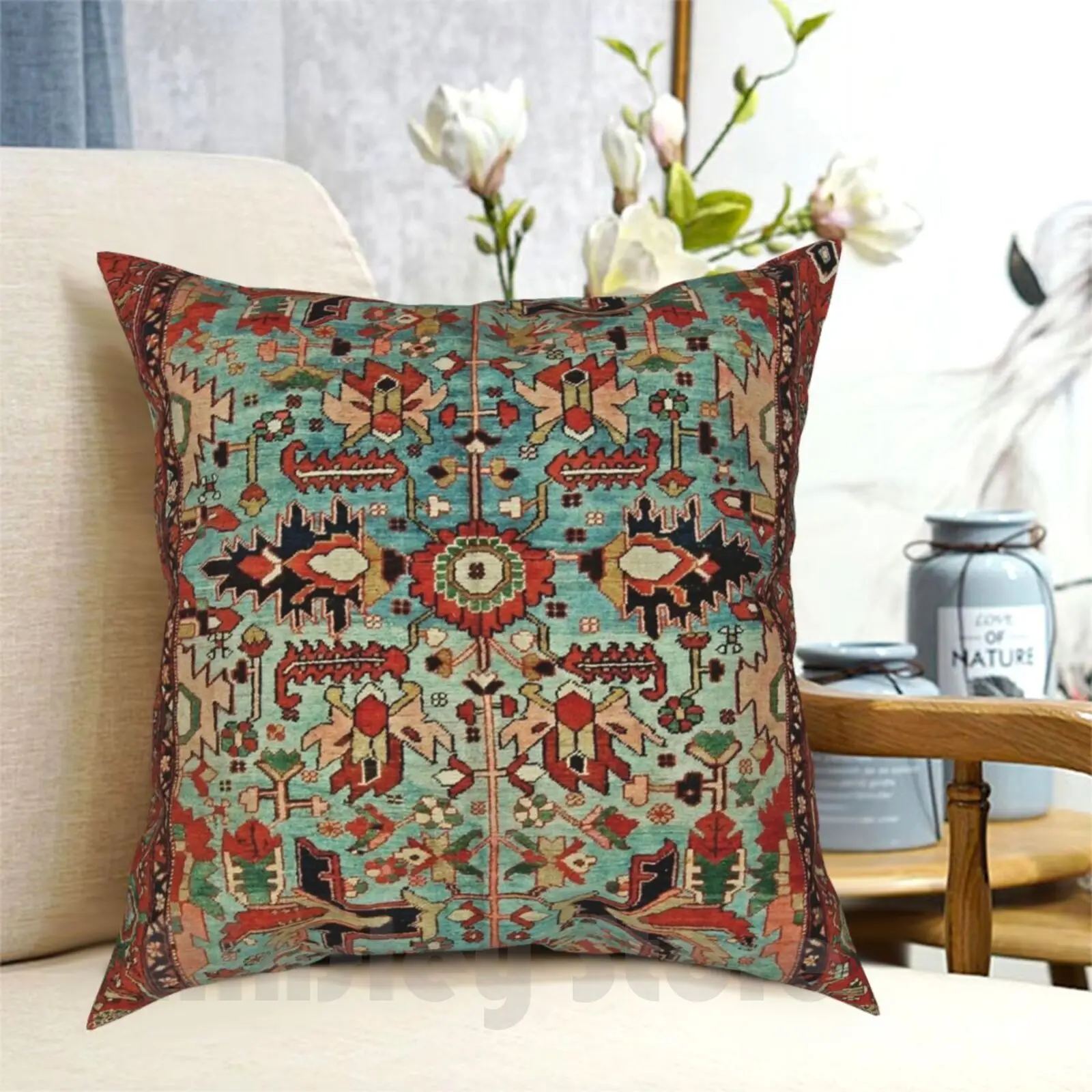 

Antique Heriz Persian Carpet Print Pillow Case Printed Home Soft DIY Pillow Cover Vintage Vintage Rug Carpet Persian Heriz