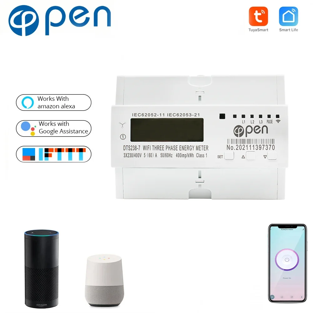 

TUYA Three phase WIFI remote control Smart Switch with energy monitoring over/under voltage protection for Smart home