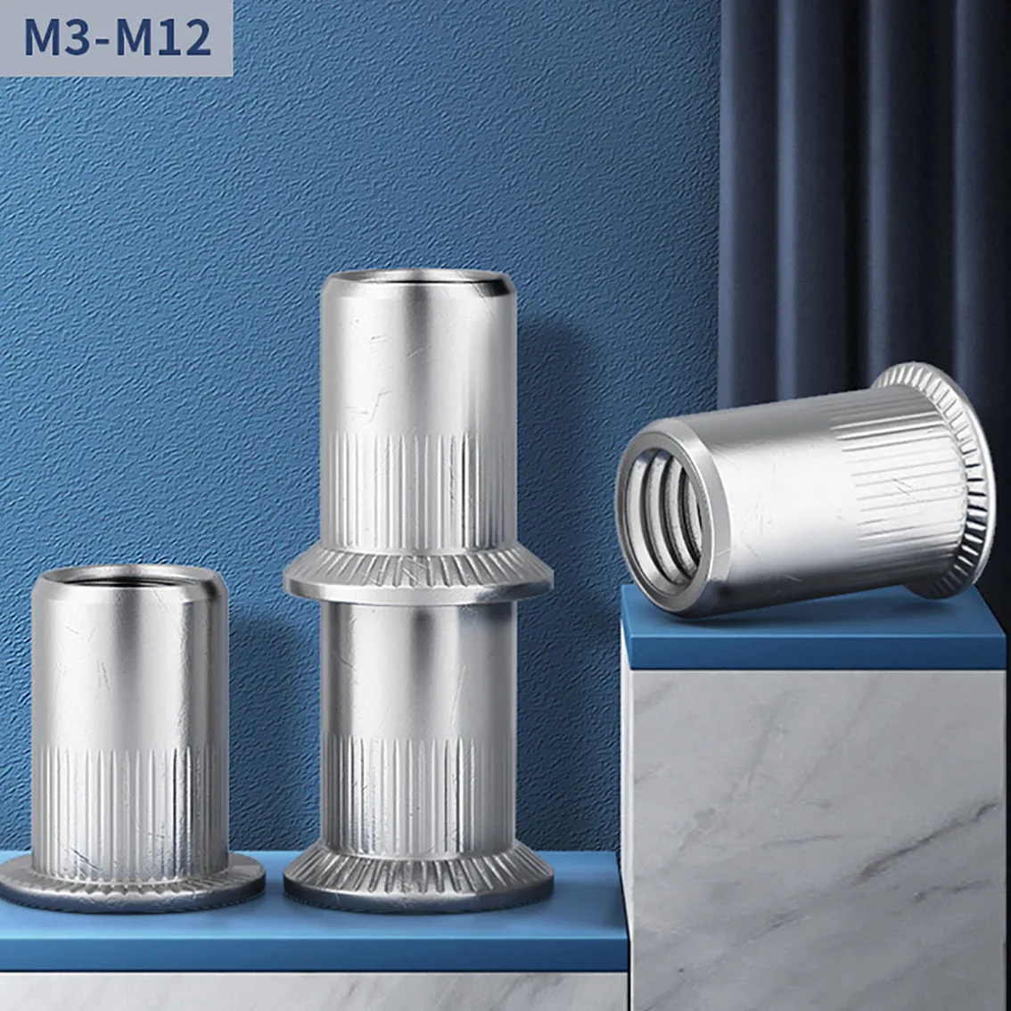 Countersunk Knurled Nut M3-M12 Flat Head Blind Rivet Nuts Threaded Riveted Nut 304 A2 Stainless Steel