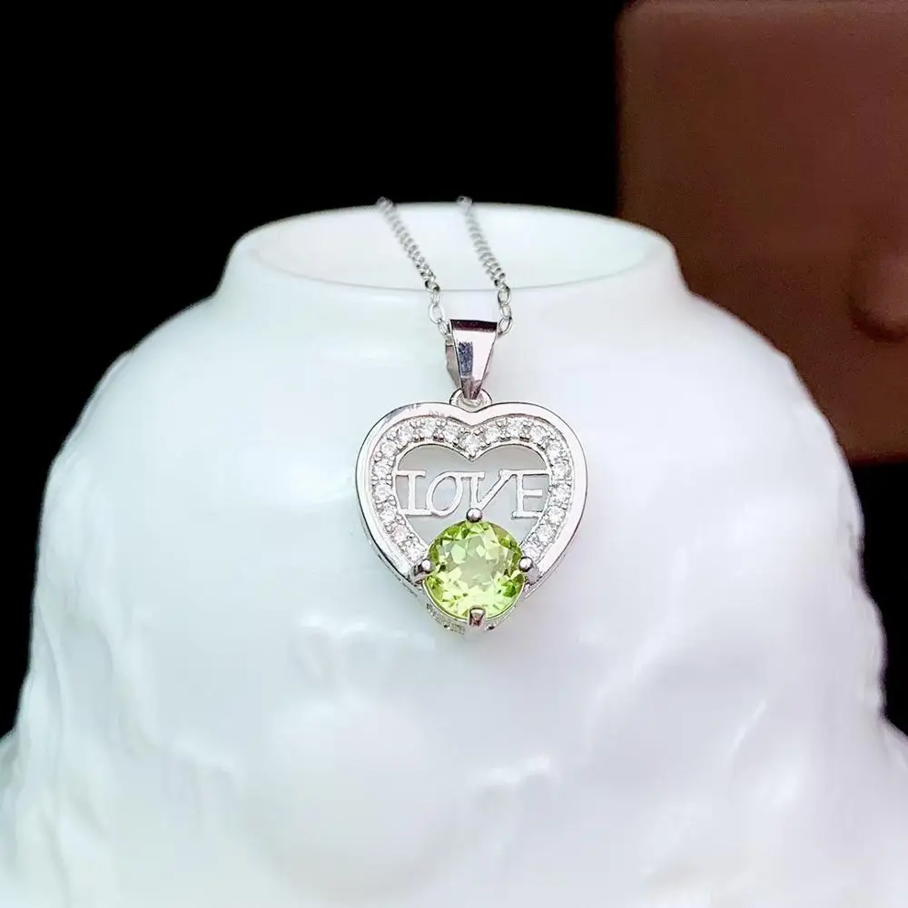 heart style green peridot/ red garnet gemstone pendant for women necklace  silver jewelry birthday gift  certified natural gem