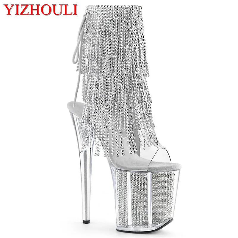 

8 inch sexy women's high heels, rhinestone fashion 20 cm high heel pole dancing performance, banquet catwalk ankle boots