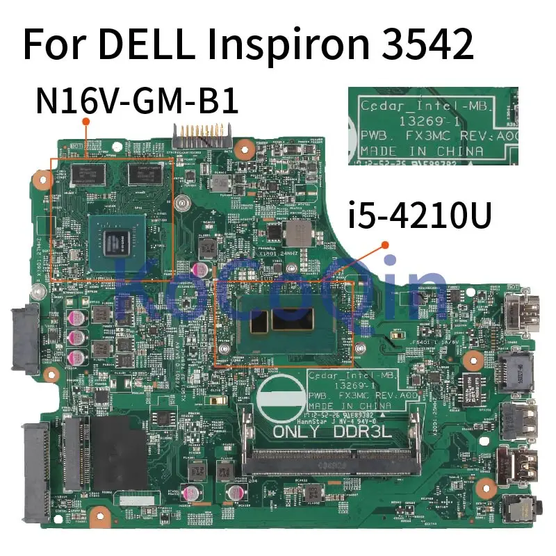 

Laptop Motherboard For DELL Inspiron 15 3442 3542 I5-4210U Notebook Mainboard CN-066KRV 066KRV 13269-1 SR1EF N16V-GM-B1 DDR3