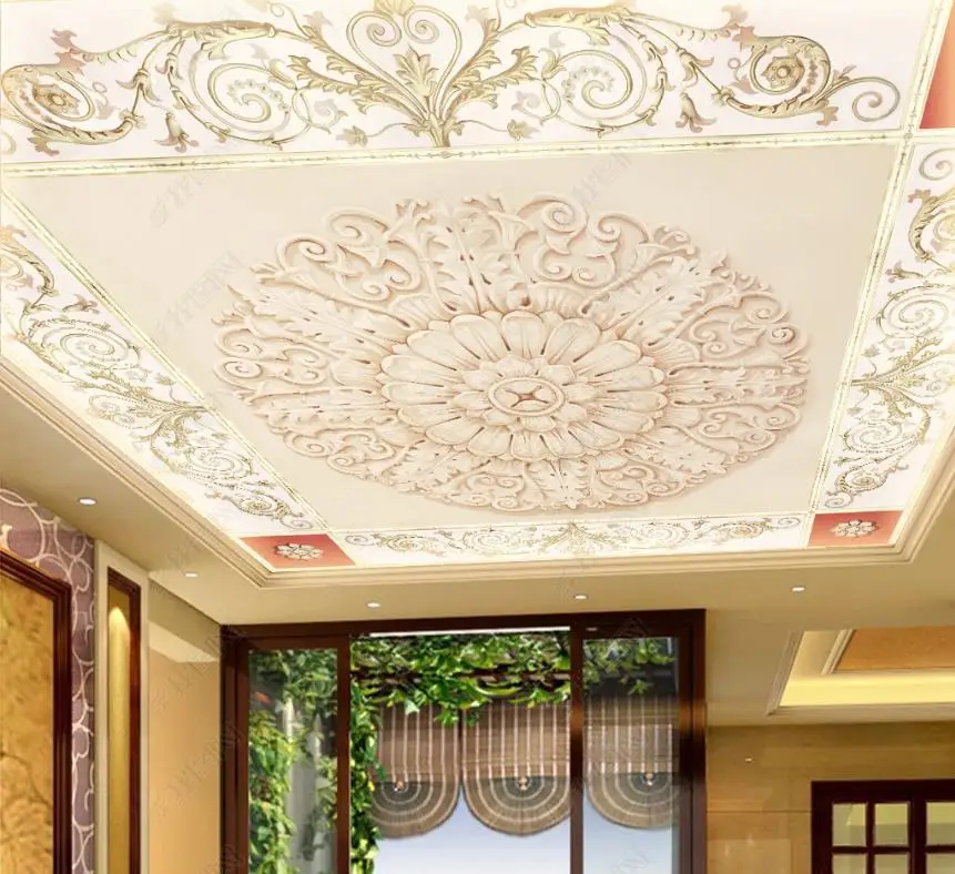 

Custom European Pattern Border Wallpaper Murals 3D Ceiling Upscale Stereoscope Living Room Bedroom Ceiling Room Wall Decor