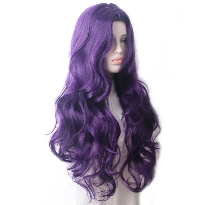 WoodFestival Wavy Purple Synthetic Wig Long Hair Colored Cosplay Wigs For Women Female Grey Green Pink Red Dark Brown Black Blue