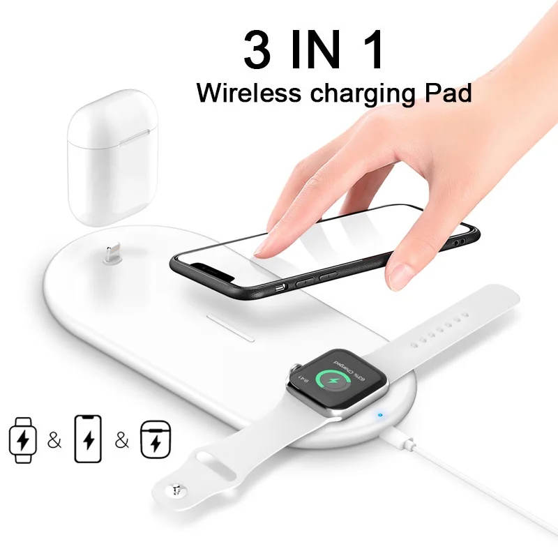 

10W Qi Wireless Charger Pad For iPhone 11 Pro XS MAX XR 8 Plus 3 IN 1 Fast Charging Station For Apple Watch 5 4 3 2 Airpods Pro