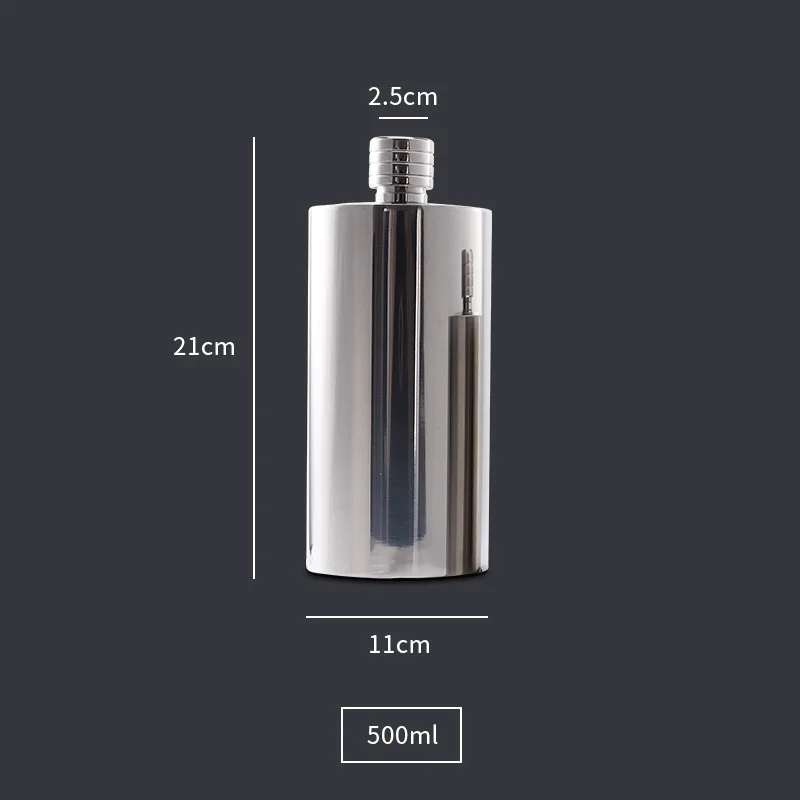 Portable Outdoor Stainless Steel Whisky Flagon, Alcohol Hip Flask, Personalized Cylindrical Whiskey Bottle Kettle, 500ml, 1000ml