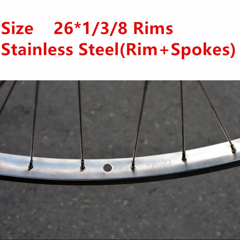 Old Style 26Inch*1/3/8 Stainless Steel Bike Wheel Set Modified Vintage Single Speed Front And Rear Bicycle Rims V-Brake 36H Hubs