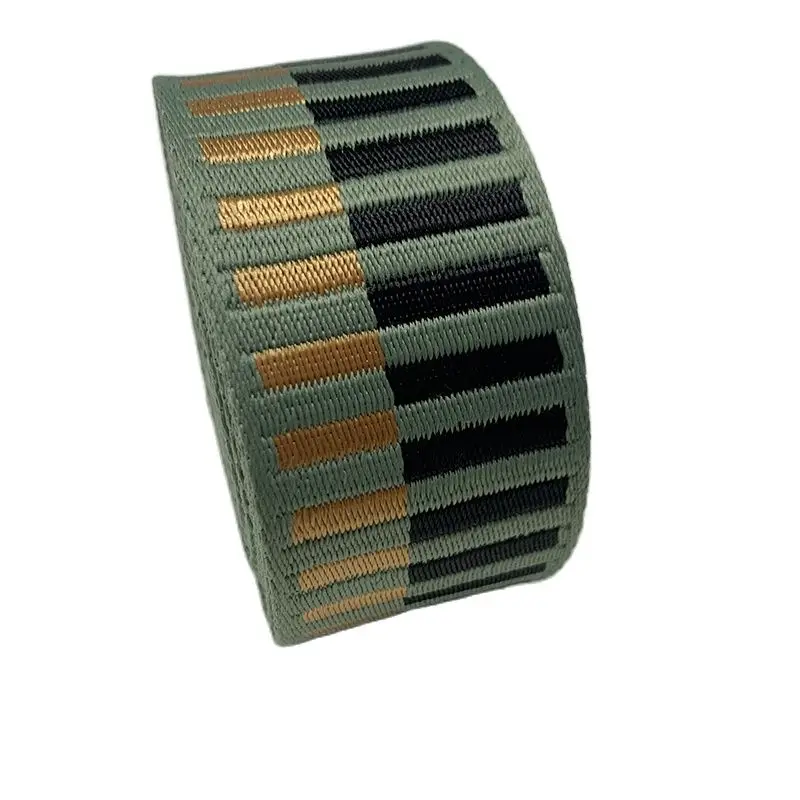 

High Quality Polyester Jacquard Webbing Fashion Design 2 Inch 50MM Width 1.6MM Thickness Green /Brown/Black Color