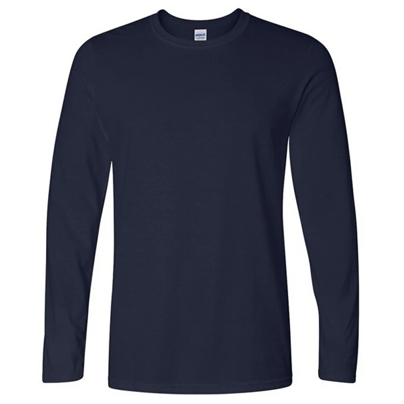 Camiseta de algodón con logotipo personalizado para hombre, ropa informal de manga larga con cuello redondo, color sólido, talla de EE. UU. XS-2XL,