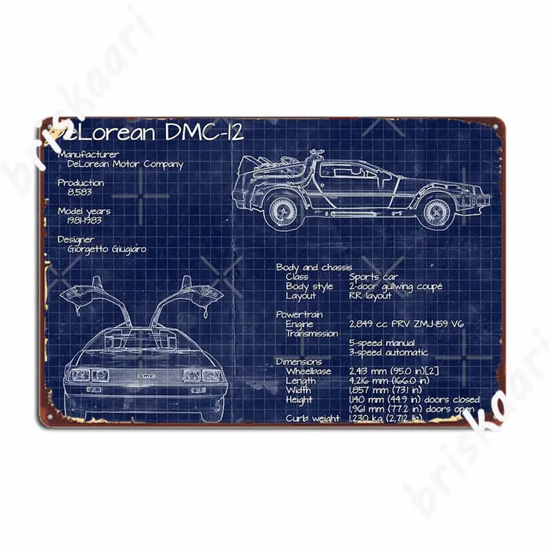 Back To The Future Delorean Blueprints Metal Signs Garage Club Wall Plaque Club Home Funny Tin sign Posters