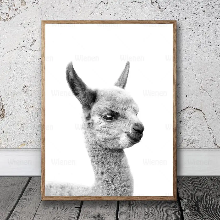 Modern Minimalist Black and White Animal Canvas Poster Kangaroo Alpaca Otter Nordic Children Room Decorative Painting Wall Art