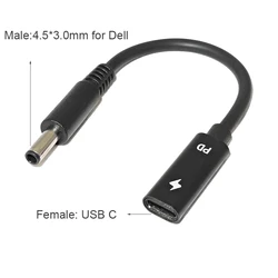 USB Type C Laptop Power Adapter Connector for Dell Inspiron 11 13 14 17 15 7000 5000 3000 USB C to 4.5x3.0mm Male Plug Charger
