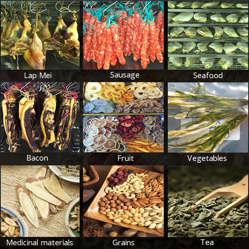 16 صواني الغذاء ديهيدراتور ماكينة تجفيف الفاكهة التلقائي دوران اللحوم وجبات خفيفة الفواكه المجففة آلة الخضروات التجارية للمنزل