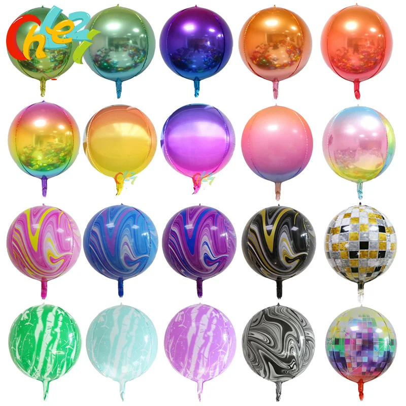 3Pcs Gradient 4D Foil Balloons 22 Inch Helium Globals Rainbow Agate Color Texture Balloon Wedding Birthday Party Decorations Toy