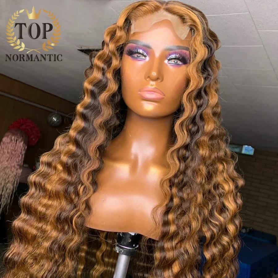 Topnormantic Highlight Color Remy Human Hair Wigs For Women Deep Wave 13x4 Lace Front Wigs With Baby Hair