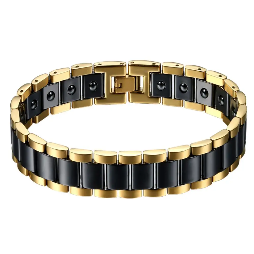 Black/White Ceramic Bracelet Magnetic Stone Therapy Health Stainless Steel Bracelets Men\'s Jewelry 20.5*13 mm pulseras hombre