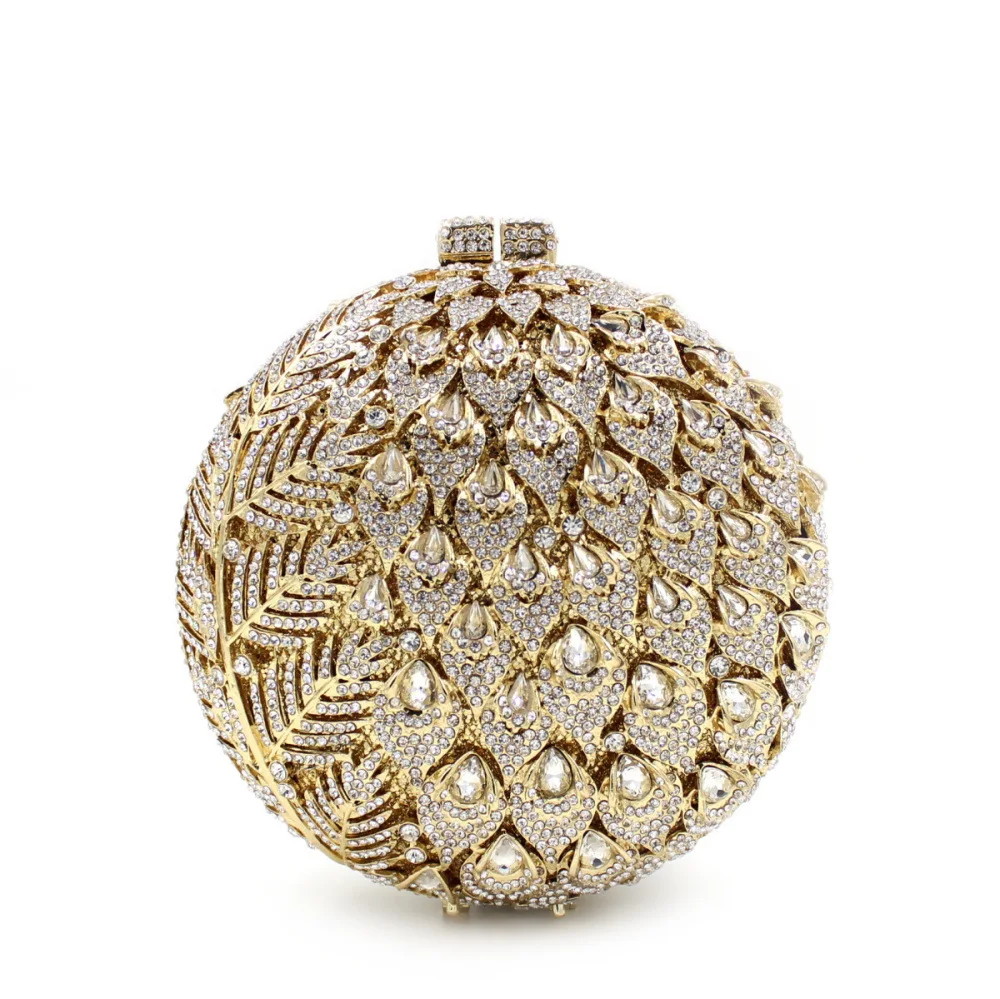 

16x16CM Round Rhinestone Bag Corrugated Metal Crystal Evening Bag Handmade Diamond Bag Women Clutch Bag a6892