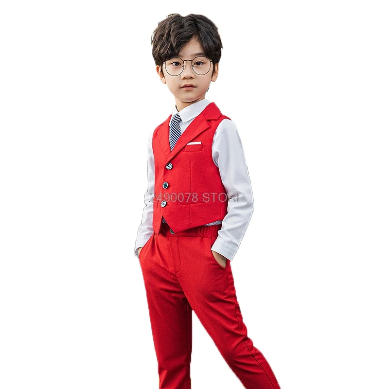 Flower Boys Formal Vest Pants 2pcs Suit School Kids Weeding Birthday Dress Children's Day Chorus Show Piano Performance Costume