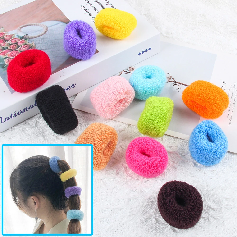 12pcs Cotton Elastic Stretchy Ponytailers Wide Thick Hair Ties Scrunchies Babies and Teens Fuzzy Hair Accessories for Girl