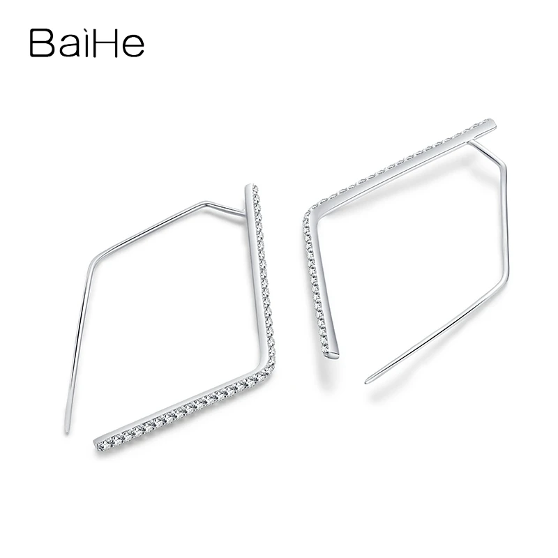 BAIHE Solid 18K White Gold 1.02ct H/SI Natural Diamond Ear hook Women Trendy Fine Jewelry Kim cương móc tai Korvakoukku timantti