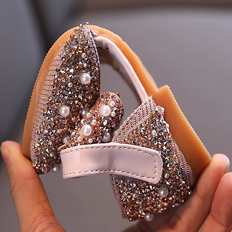 Girls Sandals Summer Princess Shoes Sequin Lace Bow Kids Shoes Cute Pearl Dance Single Casual Shoe Children\'s Party Wedding