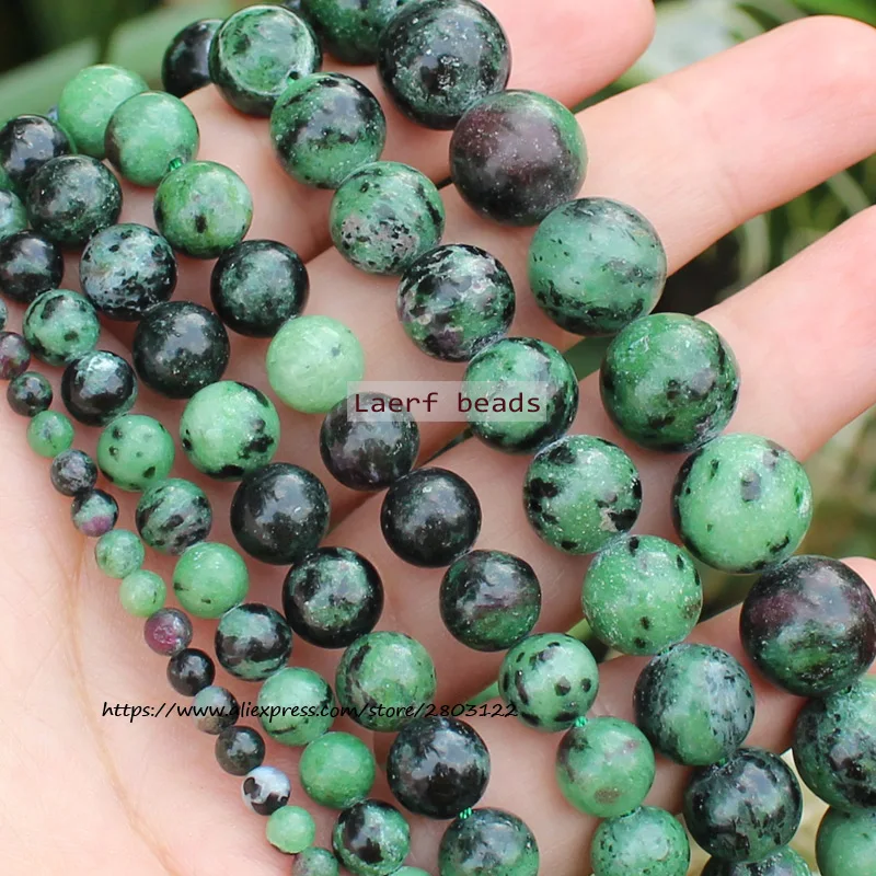 

Fctory Price Natural Smooth Ruby Zoisite Natural stone Round Beads15''/ Strand 4-12MM Pick Size For Jewelry Making