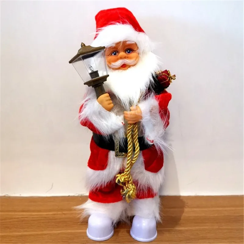 Hadiah natal mode baru 30cm elektrik Santa Claus dengan instrumen musik ornamen dekorasi boneka mewah mainan anak-anak