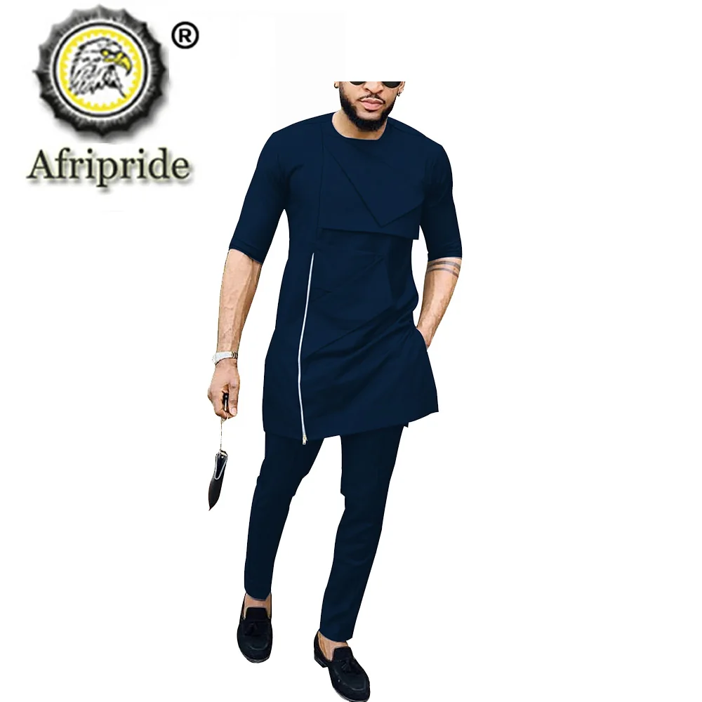 African Clothing Set for Men Suit Short Sleeve Dashiki Ankara Tribal Outfits Wax Print 100% Cotton Material AFRIPRIDE S2016009
