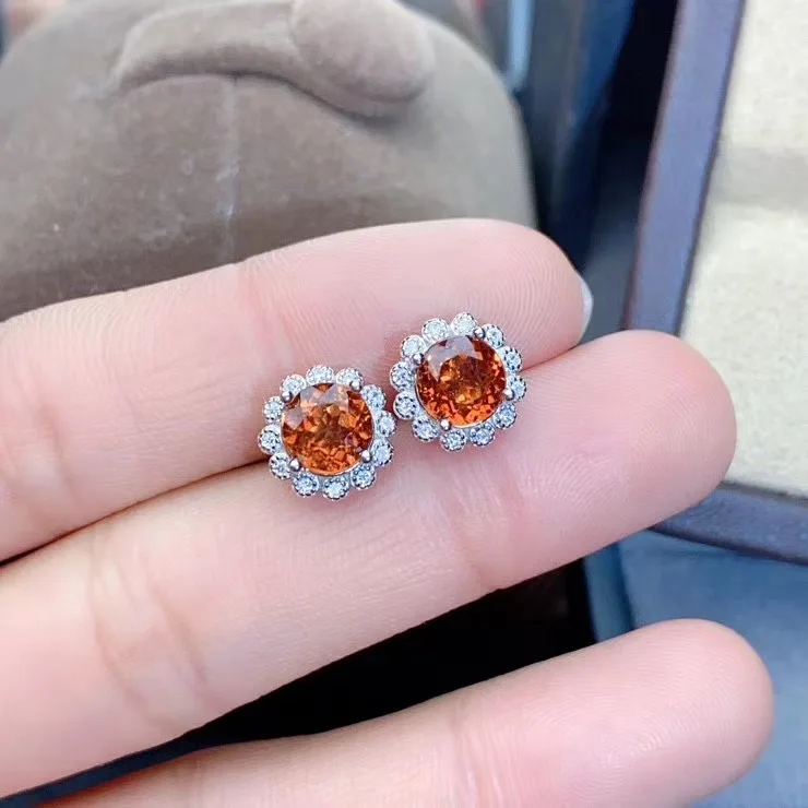 Wedding Earring 100%  Natural Real vivid orangeGarnet earring  925 sterling silver earrings