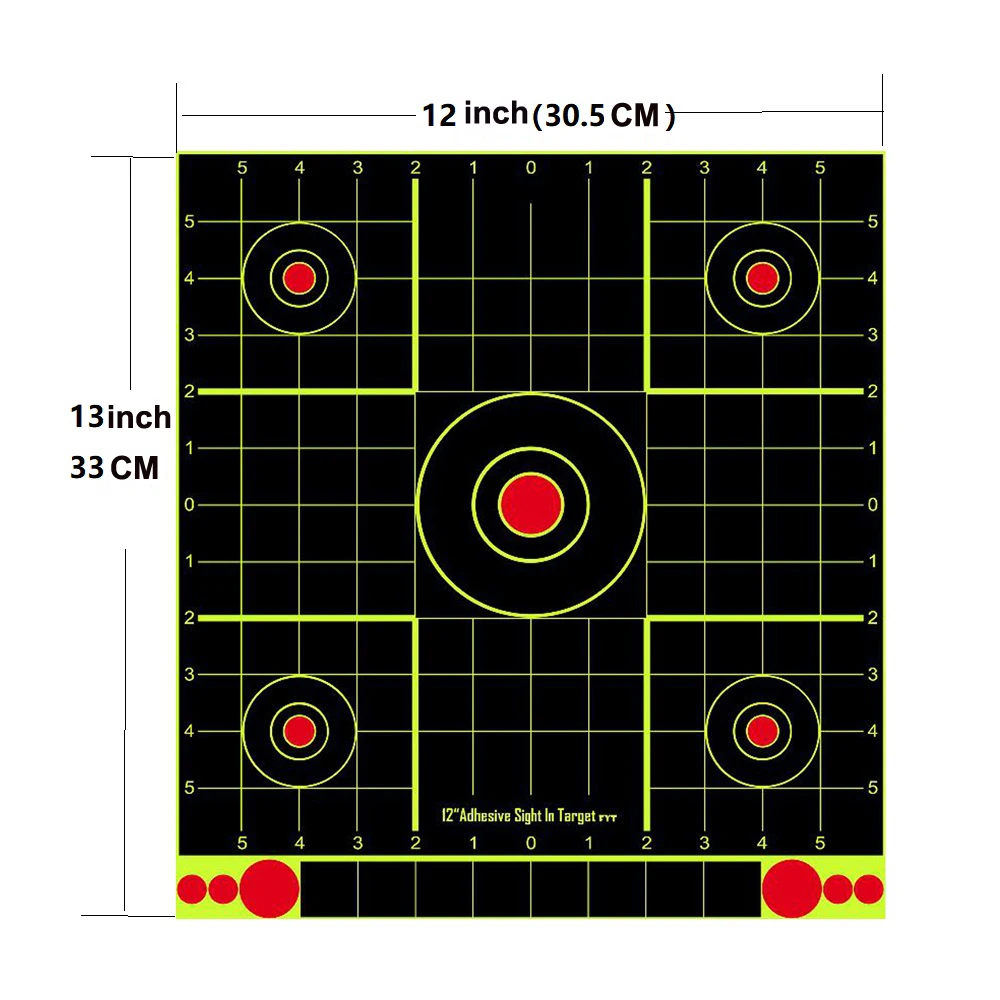 12"x13" Splatter Splash Sticker Targets for Borsighting & Zeroing in Your Optics Rifle Scope 10 Pcs Per Pack. 1" Grid-3 Option